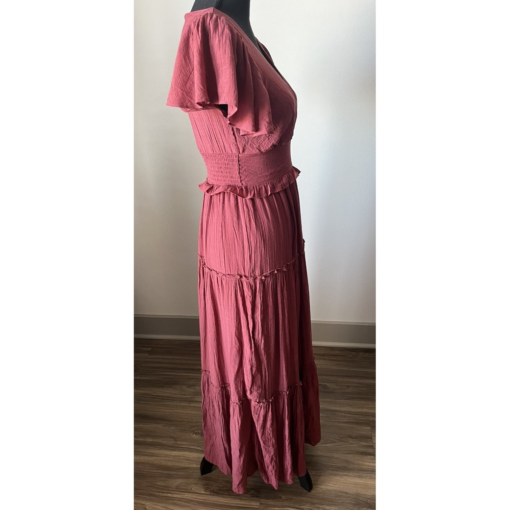 Audrey Parks Womens Smocked‎ Milkmaid Tiered Maxi Dress Pink Princess Feminine S - Picture 8 of 13
